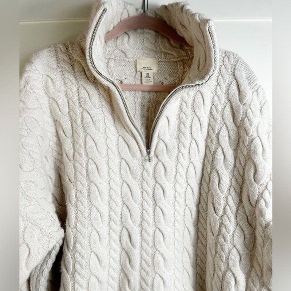 H&M cream cable knit sweater, zippered  collar, Medium - Picture 7 of 11